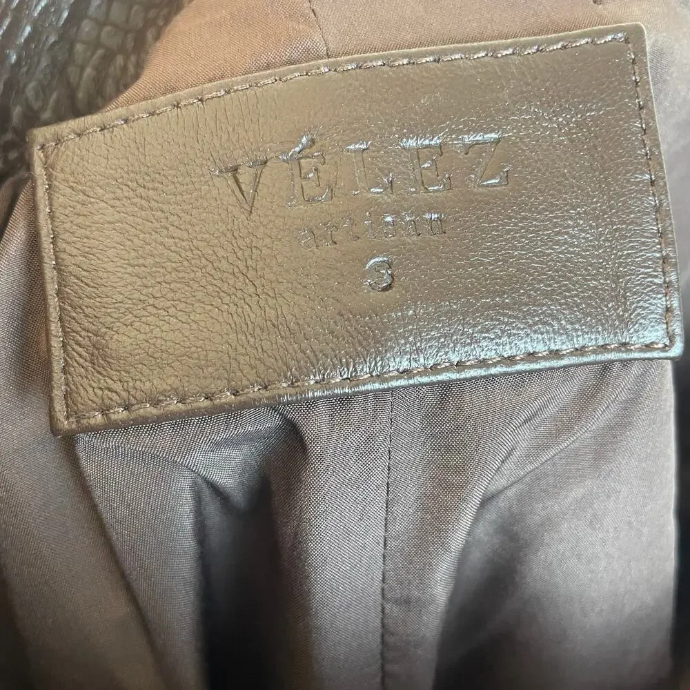 Velez Artisan Men’s Brown Leather Croc Print Straight Leg Pants Size Small